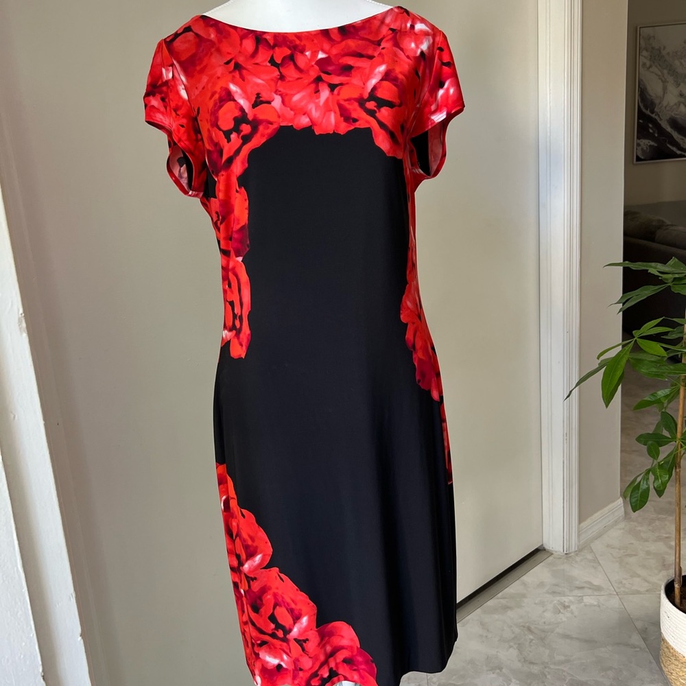 Cache Red Petal Black Cocktail Midi Dress - Picture 5 of 6